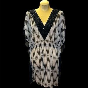 Sheer Swim Cover-Up Bejeweled Zigzag Vacation Pool Beach Embellished Beads